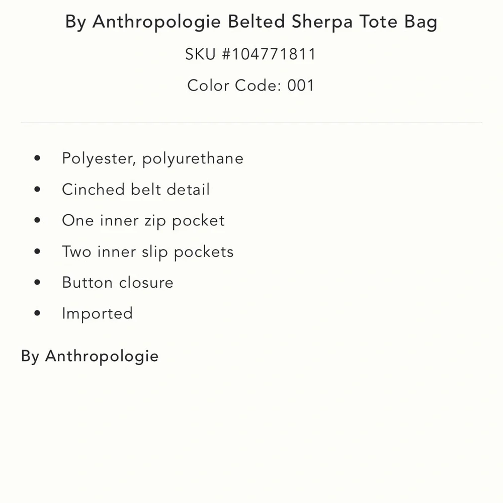 NWT new Anthropologie belted Sherpa tote bag crossbody black fuzzy